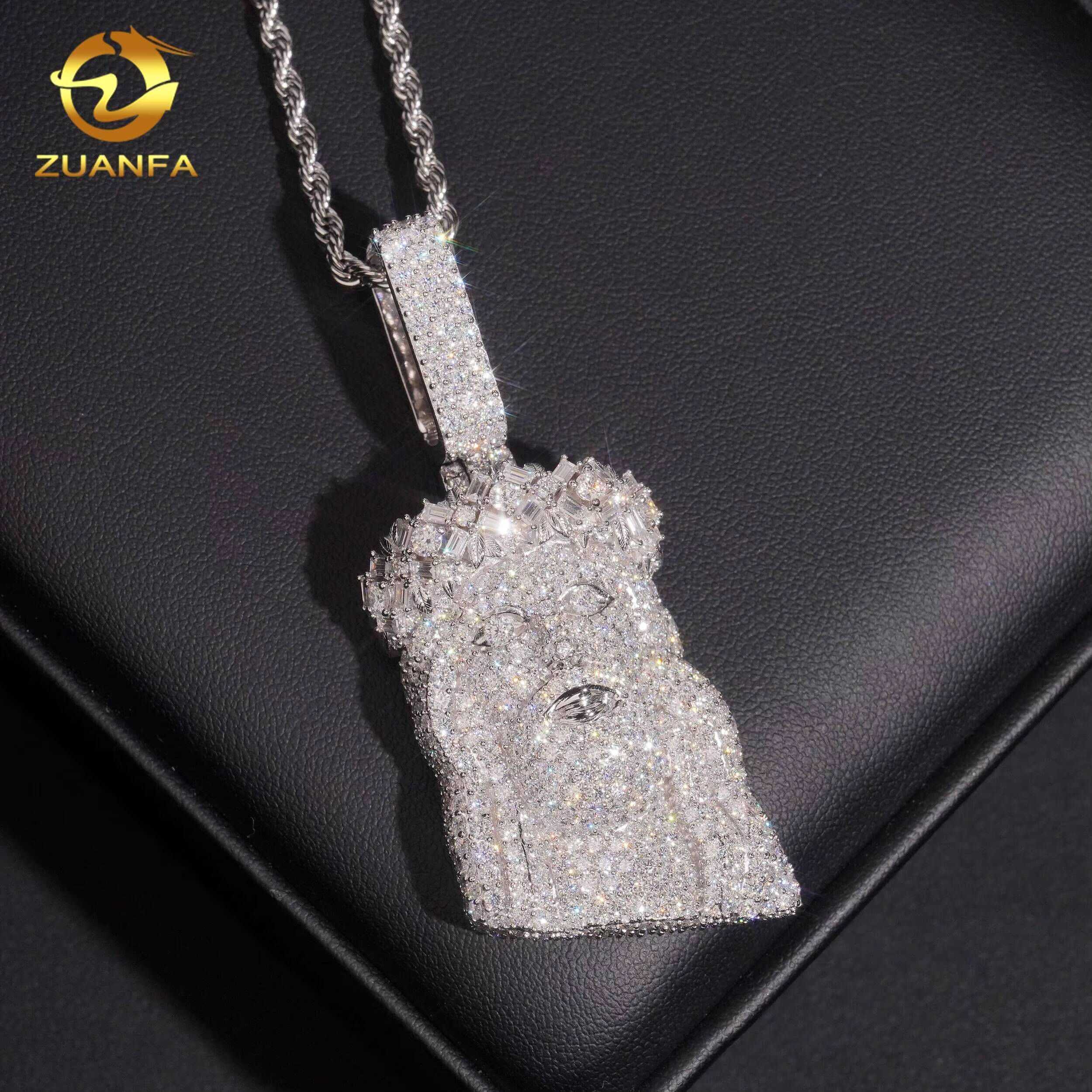 NEW USA Local Stock Hip Hop Jewelry Jesus Head Pendant Iced Out Pendant 925 Sterling Silver Moissanite Pendant Charm