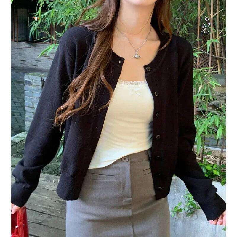 Long Sleeve Knitted Cardigans Shirt Women Sweaters Autumn Spring Fashion Female Casual Elastic Knit Small Coats Knitwear Tops Z260313