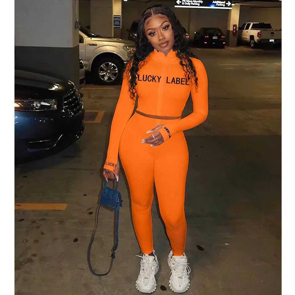 2024 Womens High-Necked Embroidered Lettered Zipper Sport Suit 2-Piece M260313