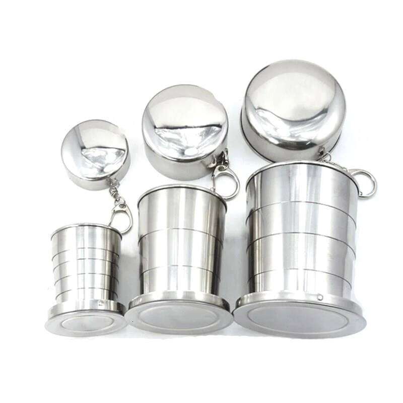 Stainless Steel Folding Camping Cookware Retractable Cup Teacups Teaware Camp Utensils Tableware Folded Cup75/150/250ML Z260314