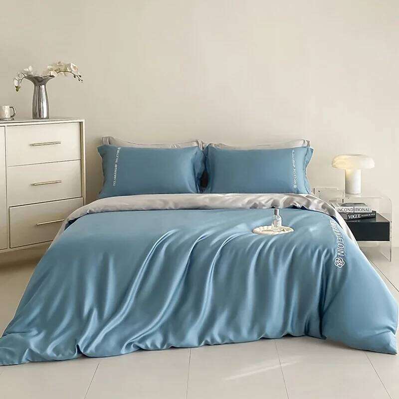 100% Embroidery Solid Bedding Sets High-End 4Pcs Pure Cotton Skin-Friendly Cozy Duvet Cover Kit Double Bed Bedclothes H260312 - view 4
