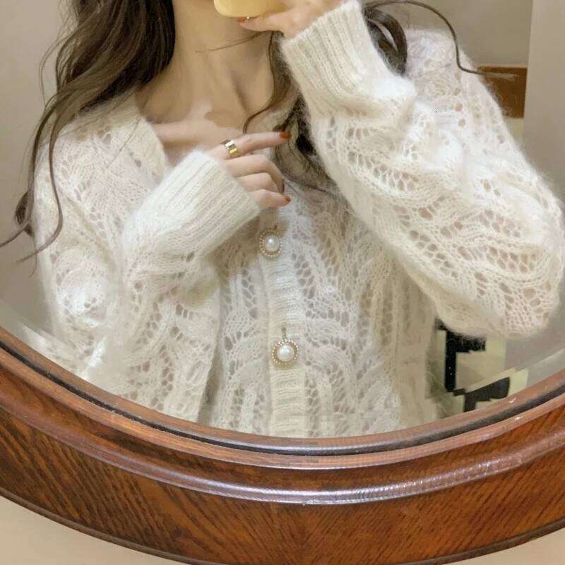 Autumn Vintage Female Winter Long Sleeve Women Knitted Cardigan Sweaters Fashion Hollow Out Elegant Tops 16179 Z260313
