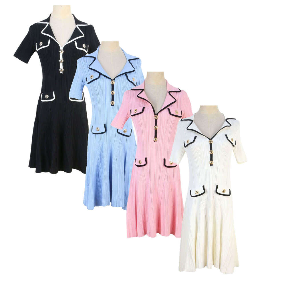 2026 Spring/Summer a24 New Women's Suit Collar Short Sleeve Slim Fit Waist Elegant French Knitted Dress