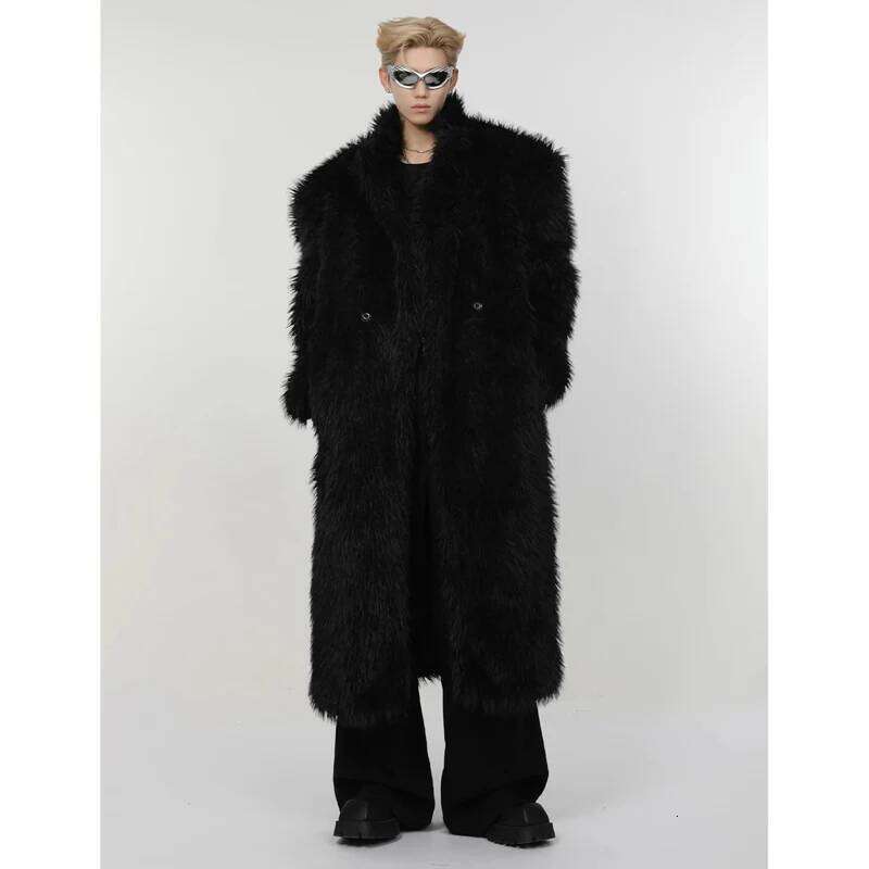 Men's winter artificial mink long over the knee fox fur wool fashion plush trench coat Z260313
