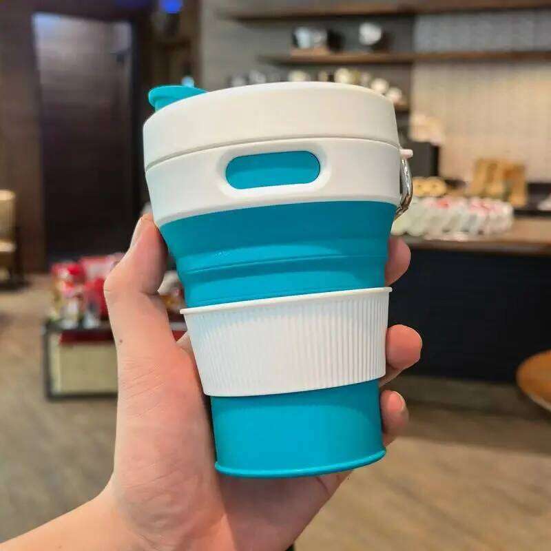 450ML Folding Retractable Cup Silicone Portable Teacup Outdoor Travel Coffee Telescopic Drinking Mug With Lid And Straw Z260314
