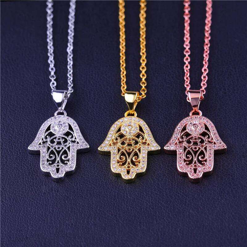 Juya New Design Micro Pave Zircon Evil Eye Hamsa Hand Of Fatima Pendant Necklace For Women Men Fashion Turkish Jewelry Wholesale H260312