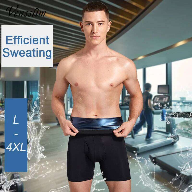 NEW Sweat Sauna Shorts Men's Fat Burning High Waist Fitness Running Sports Underwear Slimming Pants Body Shapewear 26Y0313