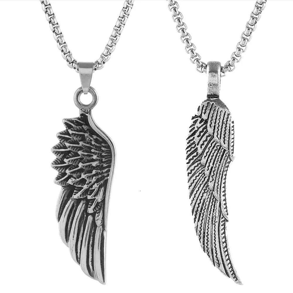 Retro Feather Wings Pendant Necklace For Men Women Hip Hop Style Silver Color Stainless Steel Neck Chain Fashion Jewelry Gifts H260312