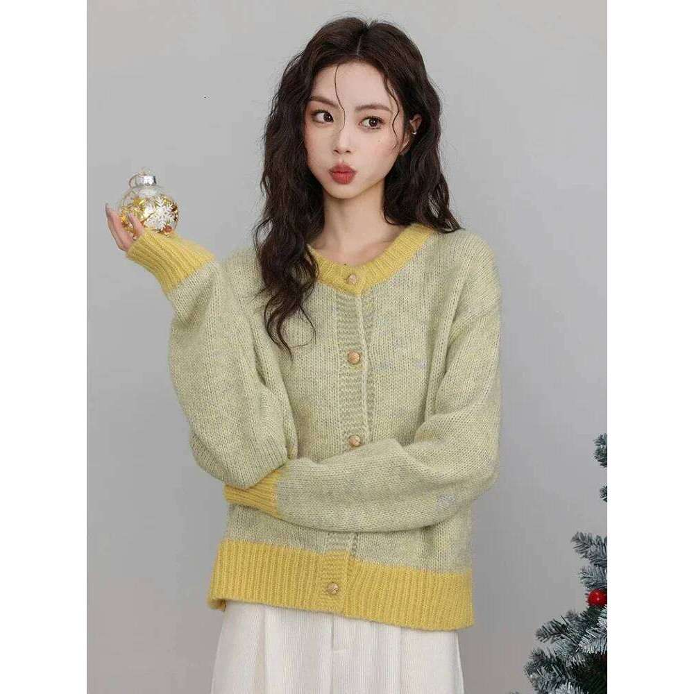 2026 Long Sleeve Patchwork Knitted Sweater Single-breasted Cardigan O-Neck Casual Warm Coat Office Outerwear Autumn Winter Z260314