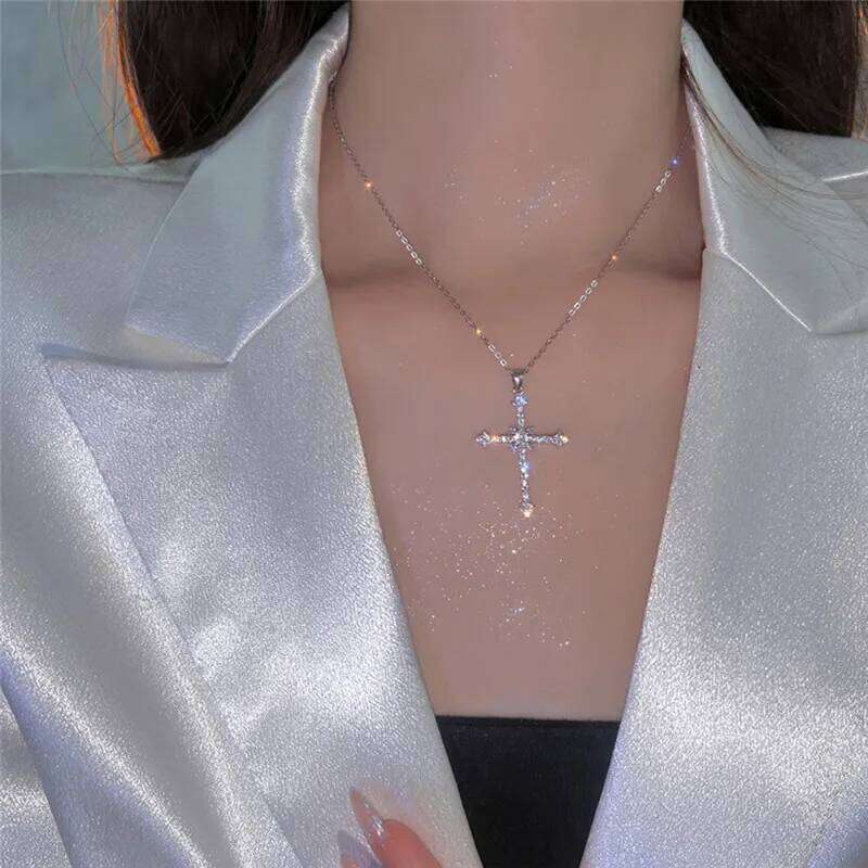 Fashion Zircon Cross Pendant for Women Girl Crystal Chain Necklace Punk Party Jewelry H260312