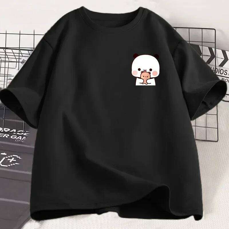 Panda Bear Bubu Dudu and Their Babies T Shirt Funny Couple T-shirt Women Fashion Casual Short Sleeve Tees Clothing Z260314
