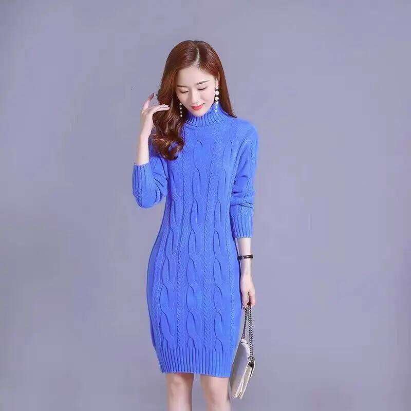 Autumn Winter New Fashion Long Sleeve High Collar Solid Sweaters Women's Clothing Loose All-match Knitting Casual Trend Dresses Z260314