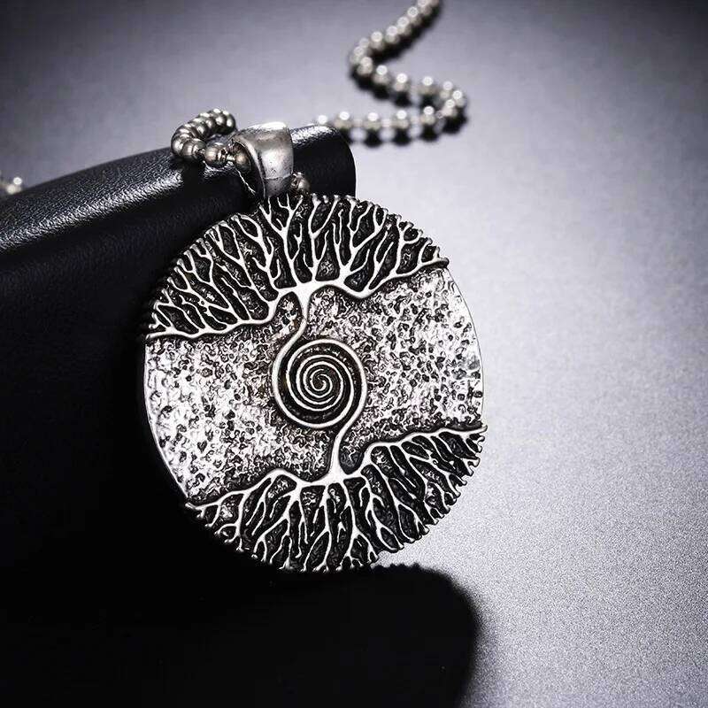 Vikings Amulet Tree of Life Round Silver Color Big Pendant Stainless Steel Chain Necklace Norse Viking Jewelry Talisman H260312