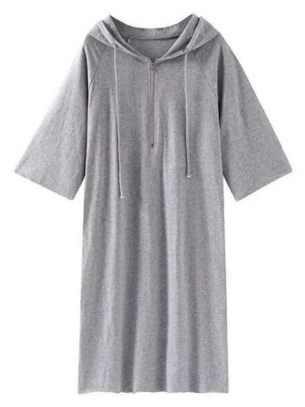 plus Size Womens Dr 300 Pou Summer New Korean Loose Slimming Five-Quarter Sve Hooded Mid-Length Skirt PolyesterT260314