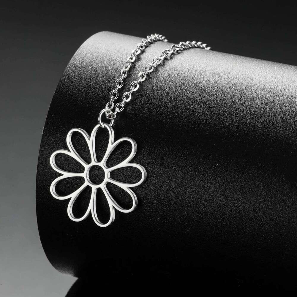 Teamer Cute Daisy Necklace Stainless Steel Minimalist Geometric Flower Charms Neck Chain Women Jewelry Mother's Day Gifts H260312
