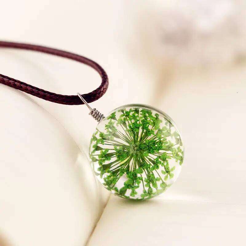 Explosive Fashion Handmade Dandelion Dried Flower Plant Specimen Glass Ball Necklace Pendant Jewelry Wholesale H260312