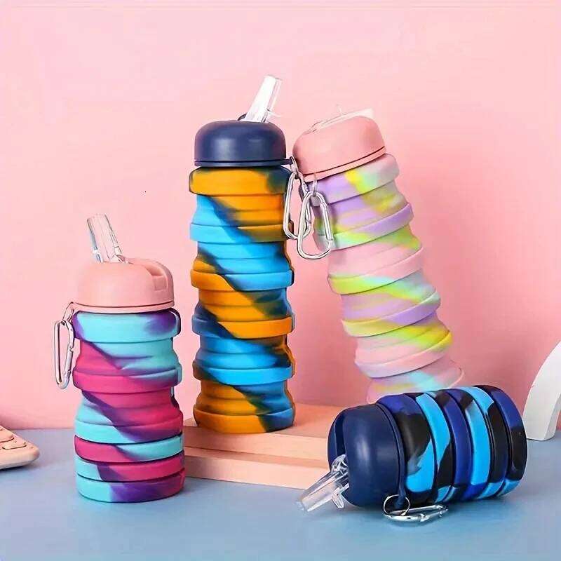 Collapsible Sports Water Bottle Food Grade Silicone Camouflage Cup Retractable Kettle for Outdoor Hiking Camping Cycling 480ml Z260314