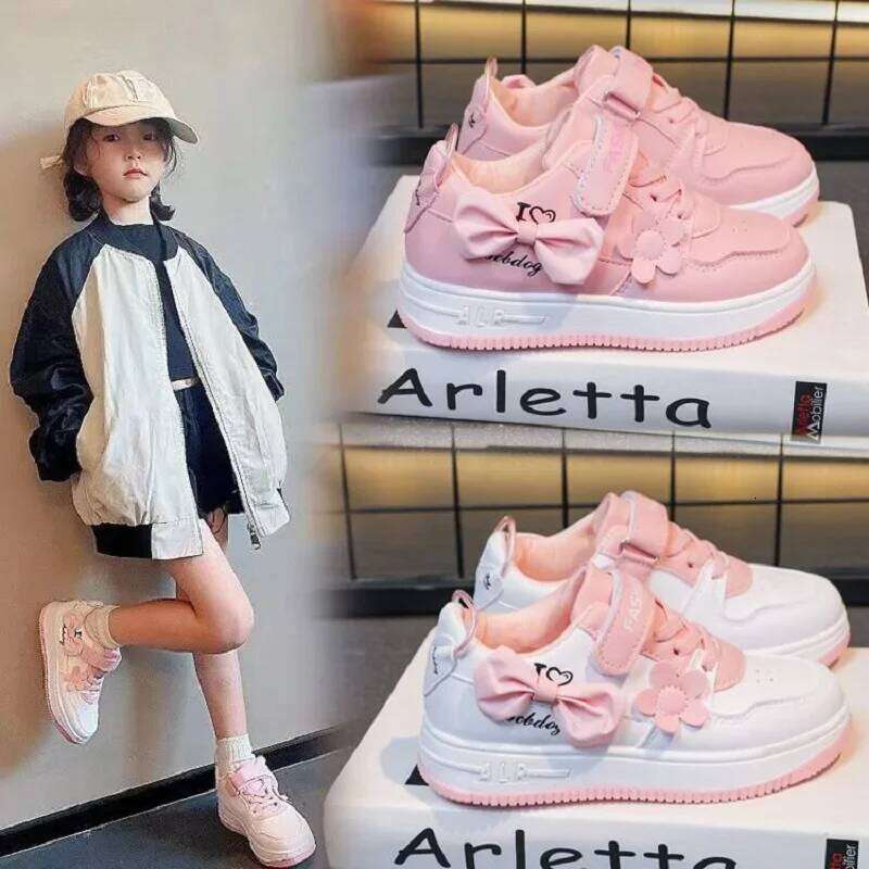 Teenagers outdoor sneakers Student girls' cute bow sports Comfortable soft sole running casual tennis shoes 26Y0313