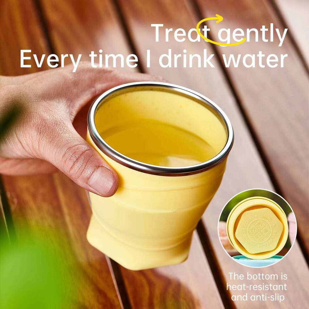 Portable Outdoors Silicone Folding with Lid for Camping Travel Water Cup 260ml 180ml Mini Pocket Coffee Cups Heat Resistant Z260313