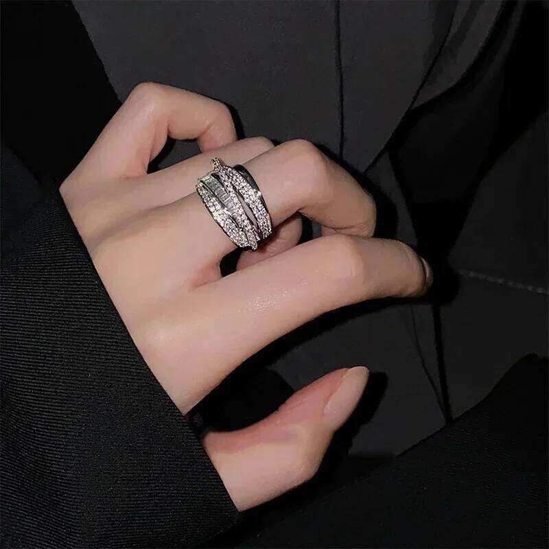 Korea New Fashion Jewelry Exquisite Silver Color Zircon Ring Elegant Women's Opening Adjustable Wedding Gift Accessory H260312