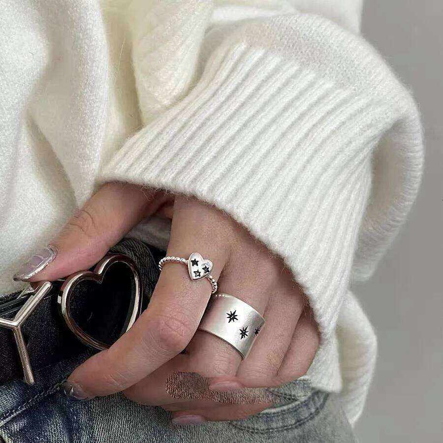 BF CLUB 925 Sterling Silver Rings For Women Girl Female Open Minimalist Retro Stars Ring Creative Anillos Bague Fine Jewelry H260312