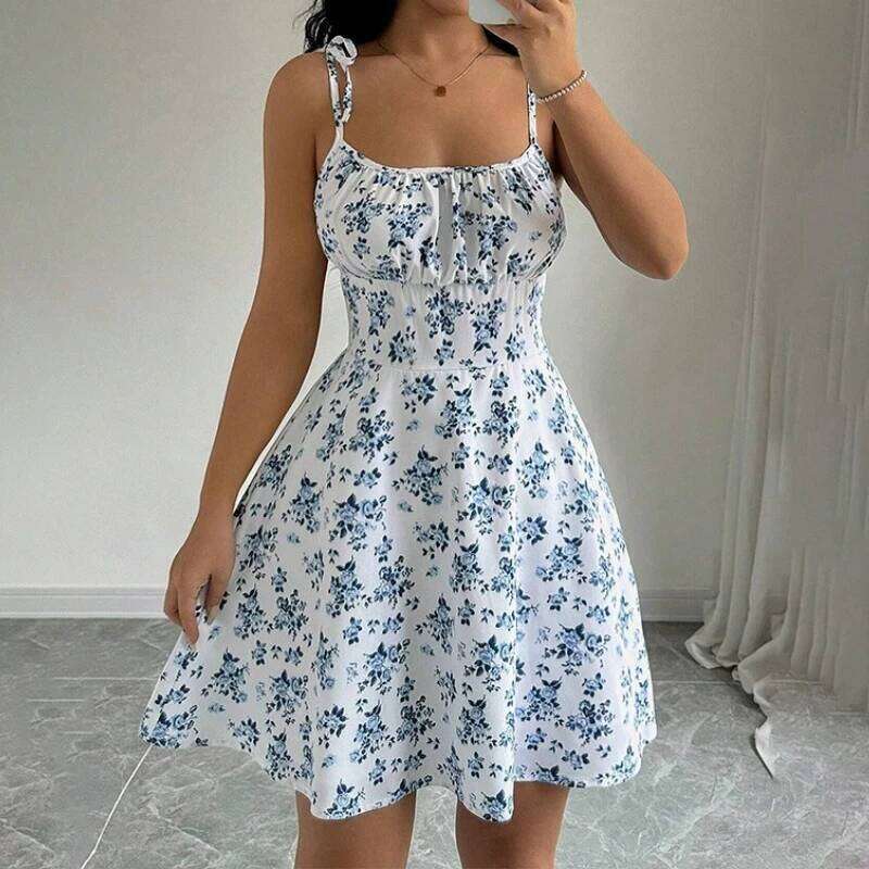 Women's Summer Floral Spaghetti Strap Beach Short Dress,Womens Dresses,Woman Clothing,Woman Clothes,Sundress,New in Dress 2025
