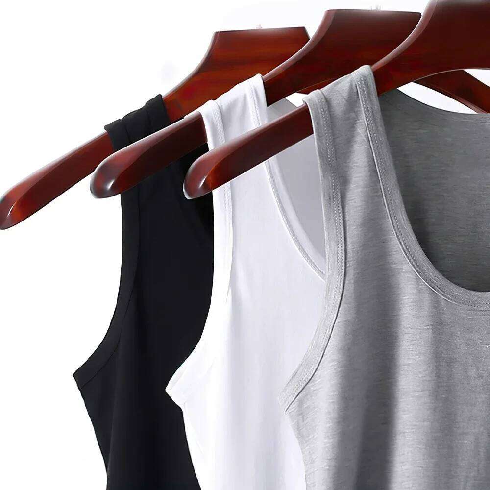 3pcs Men's Top Cotton Undershirts Breathable Solid Vest Underwear Wear Summer Sleeveless Tank A-Shirt Exercise Fitness