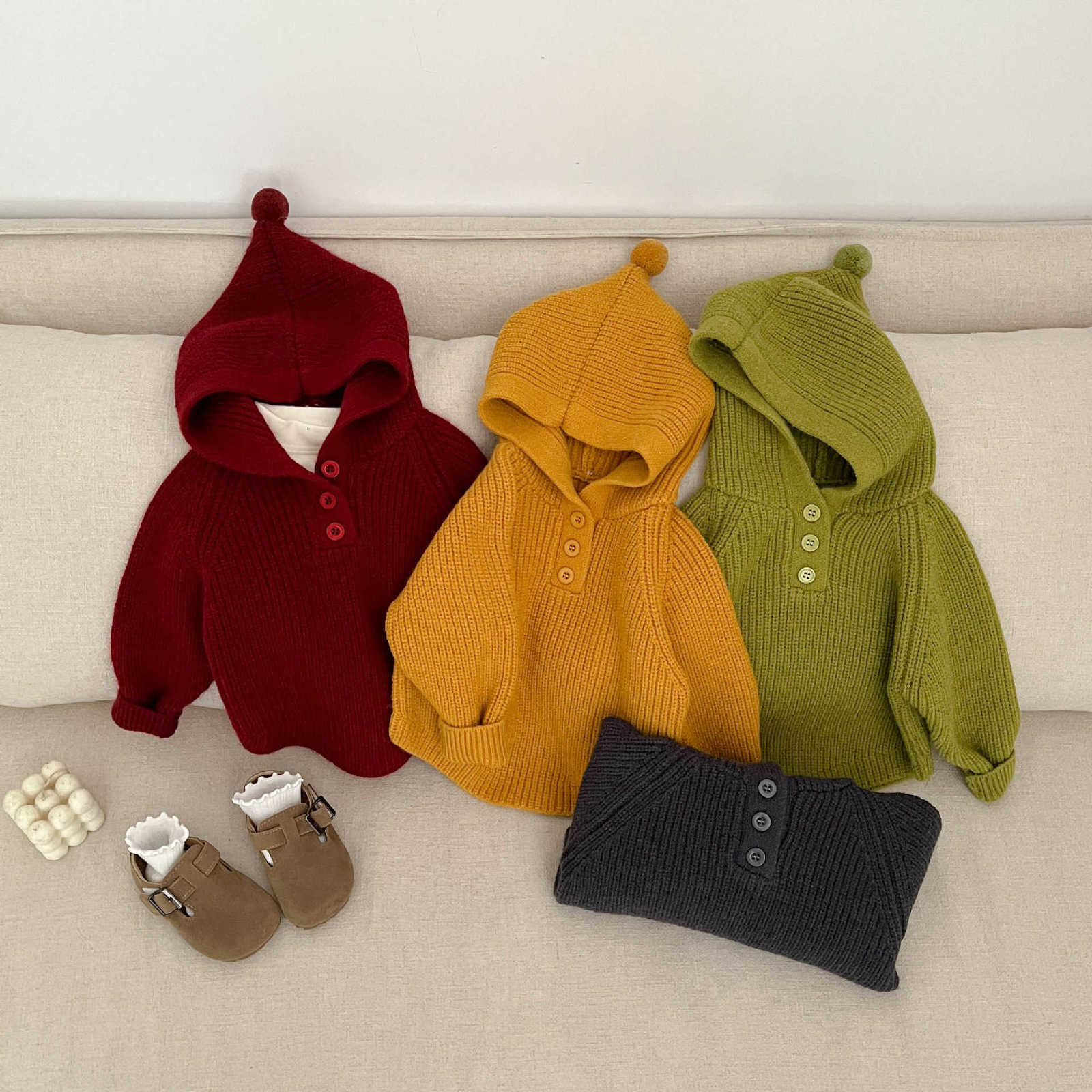 Women's Knits & Tees Korean children's clothing, thickened sweaters for spring and autumn new stylish hooded pullover knit tops for boys and