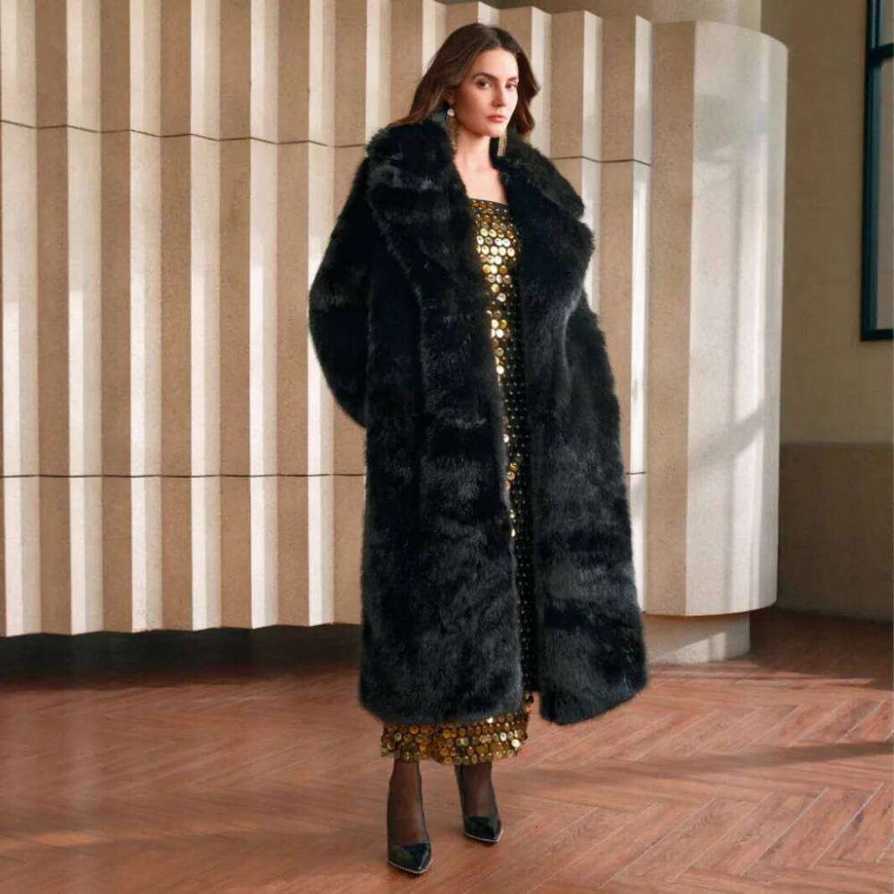 KIDCRKJ Winter Women's Eco Faux Jacket Gradient Fluffy Long Artificial Coat For Lady Stylish Female Faxu Fox Fur Outwear Z260313