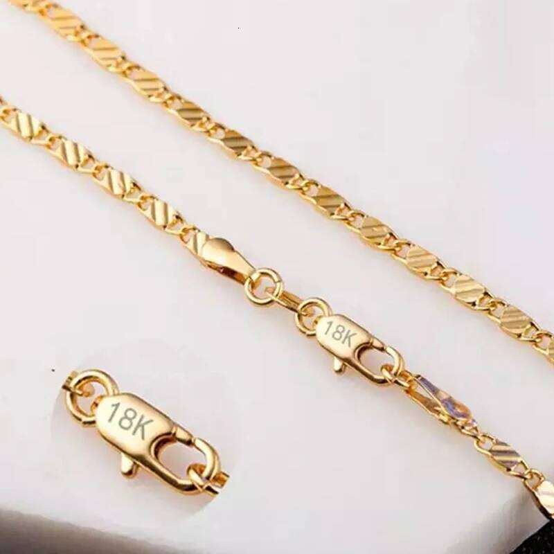 Fashion 18k Gold 2MM 16/18/20/22/24/26/28/30 Inch Side Chain For Women Men Jewelry Silver Necklace H260312