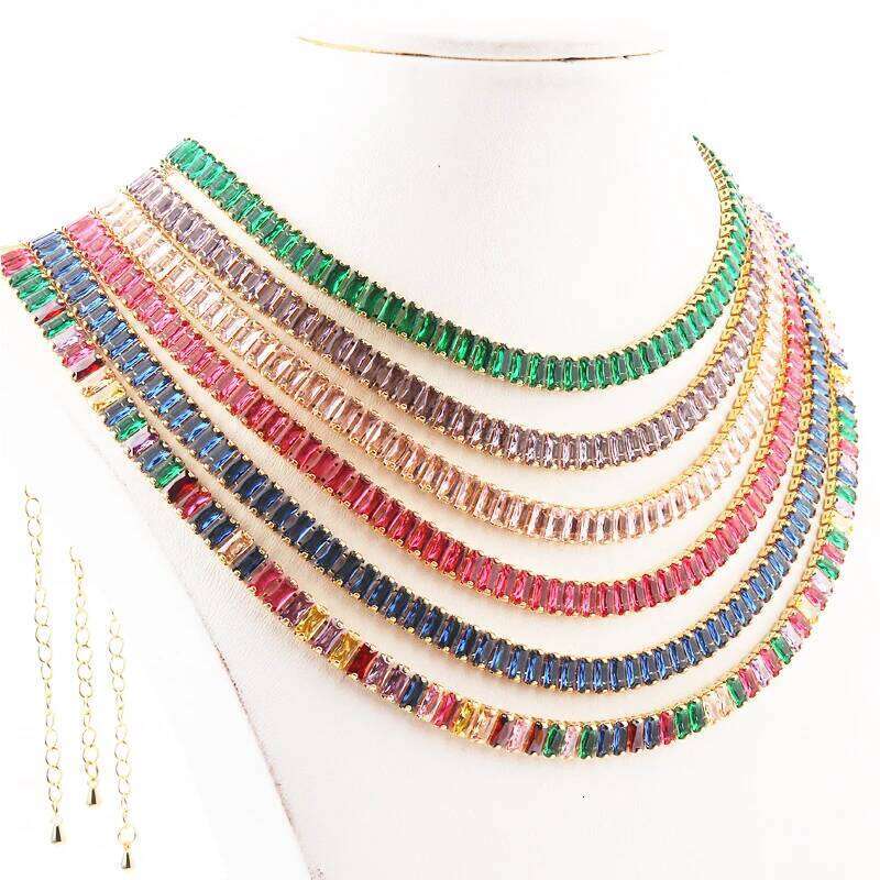 Waterproof Fashion White Green Rainbow Cubic Zirconia 18K Gold Plated Gorgeous Tennis CZ Necklace Elegant Charm Jewelry Women H260312