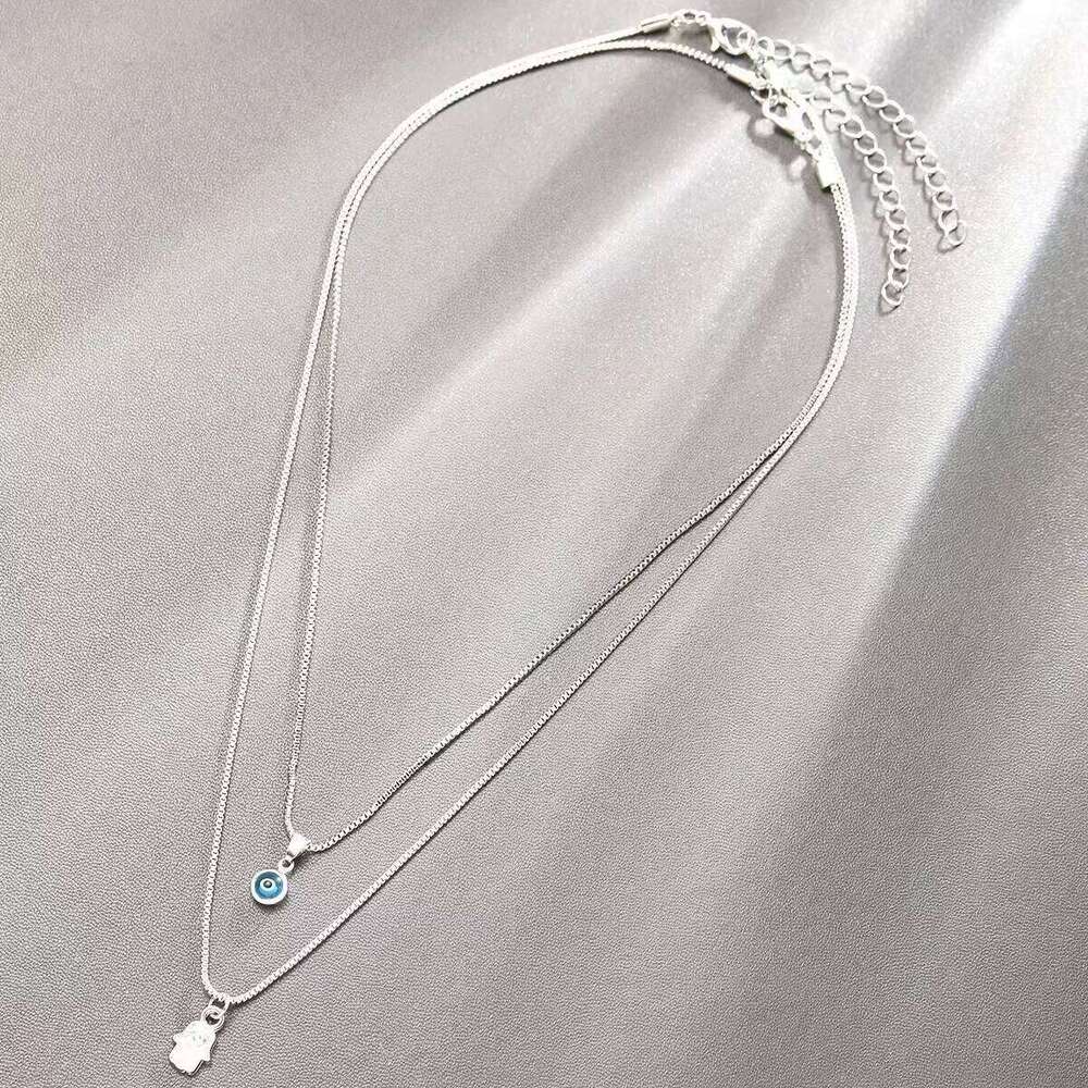 Lucky Evil Eye Necklace Double Layer Micro Paved Rhinestone Pendant Protection Clavicle Chain Gift H260312