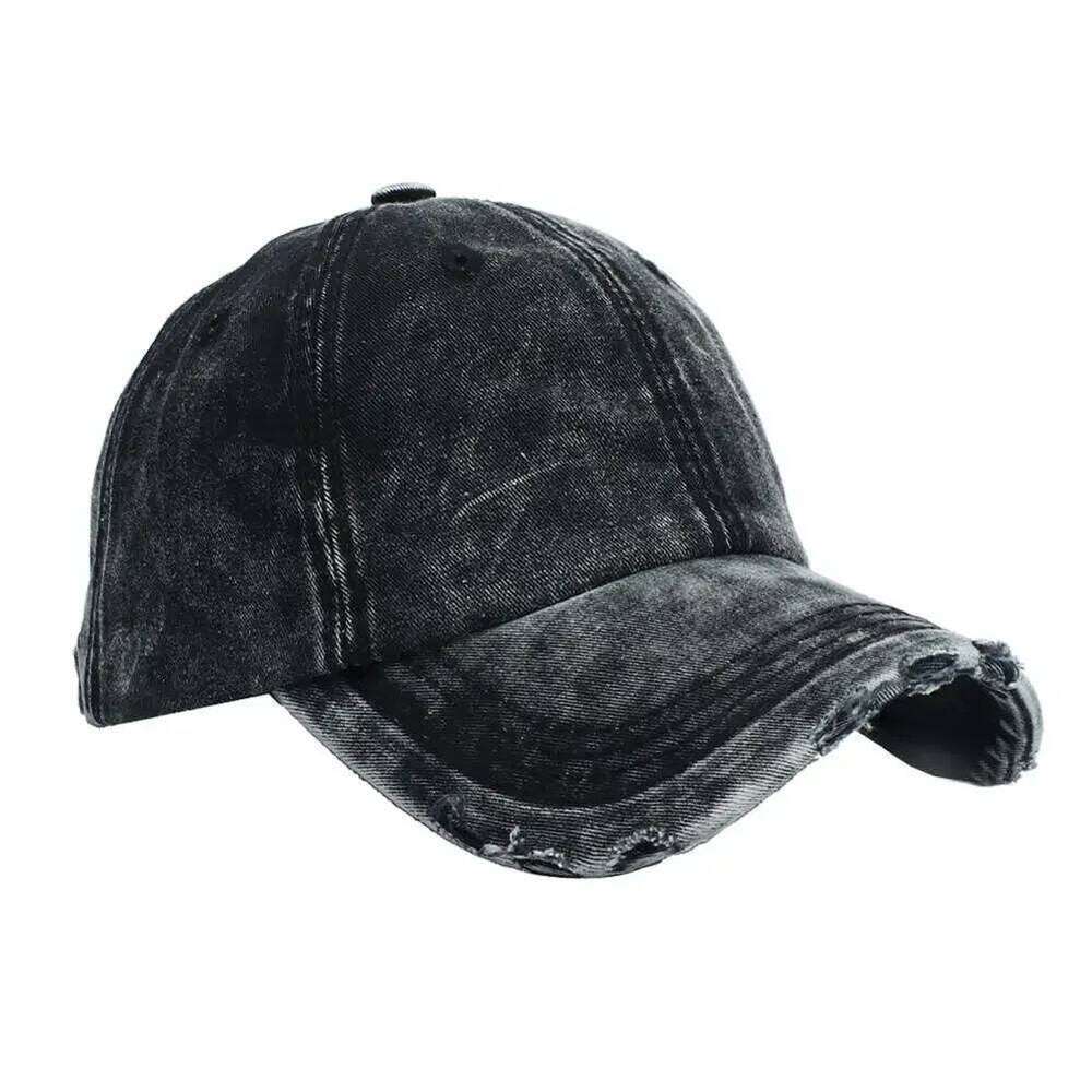 Vintage Washed Cotton Baseball Ripped Wide Brim Round Top Tie-Dye Denim Adjustable Unisex Sun Hat Sport Cap for Outdoor Z260314