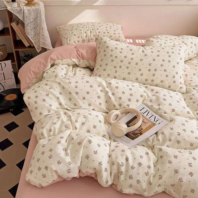 Ins Pink Flowers Set Flat Sheet Duvet Cover Twin Full Queen Nordic Bed Linen Boy Girl Bedding Sets Floral Princess H260312 - view 5