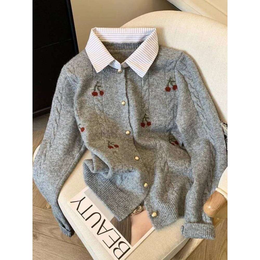 2025 Autumn and Winter Fashion New Women's Elegant Knitted Cardigan, Flip Collar, Casual Solid Color Thick Warm Sweater Jumper Z260313