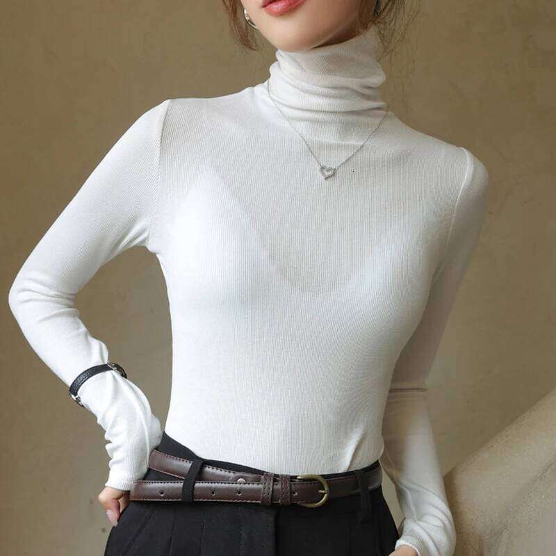 Basic Long Sleeve Turtleneck Sweater for Women Autumn Winter Solid Color Bottom Pullovers Woman All Match Slim Fit Jumper Female Z260313