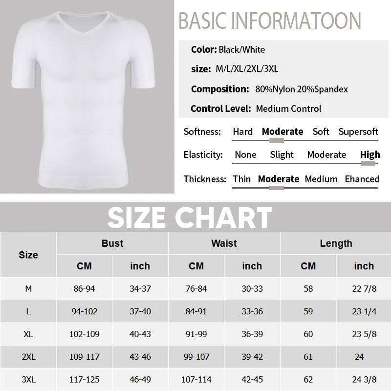 Men's Body Shaper Slimming Shirt Tummy Control Vest Compression Base Layer Slim Muscle Short Sleeve Shapewear 26Y0313