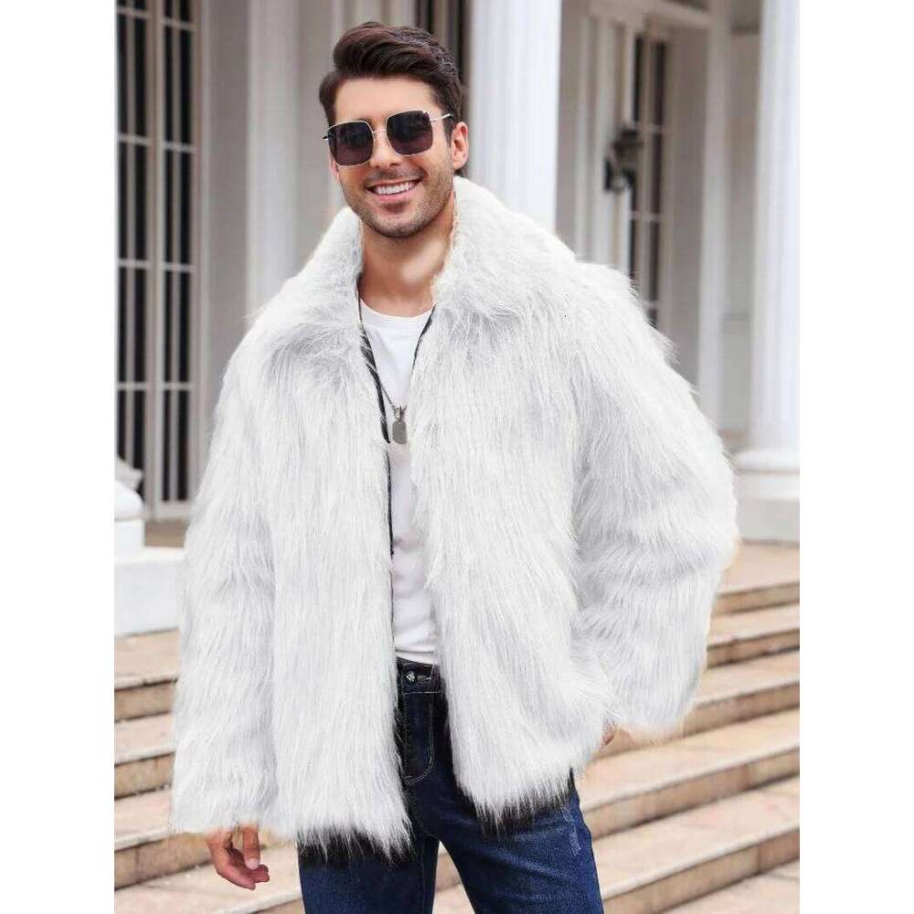 Men Faux Fox Jacket Coat Winter Thick Fluffy Long Sleeve Lapel Warm Shaggy Outerwear Luxury Fur Jackets Mens Z260313