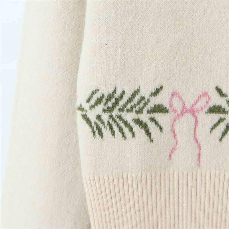 Premium Office Wear Christmas Series Lace Bow Jacquard Knit Cardigan 2026 Spring New Arrival Z260313