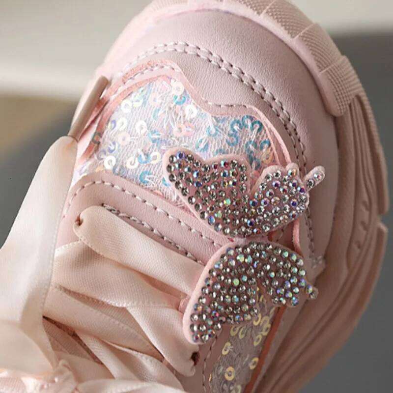 1-6Y New Girls' Sports Anti Slip Soft Sole Sequin Shinny Butterfly Cute Tennis Running Princess Shoes for Baby Girls 26Y0313