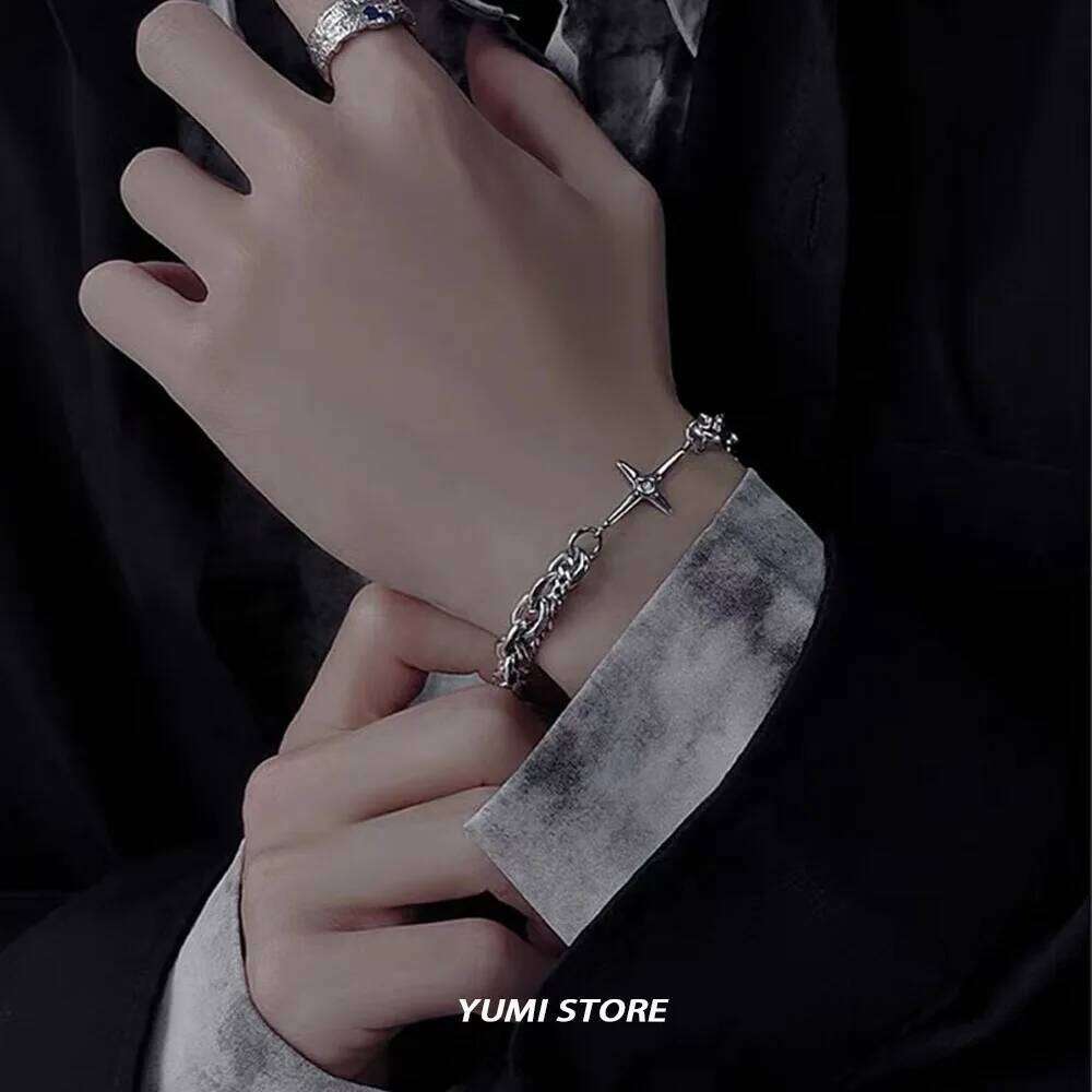 Titanium Steel Star Cross For Men Women Trendy Hip Hop Double-Layer Charm Bracelet Unisex Jewelry Punk Accessories Z260313
