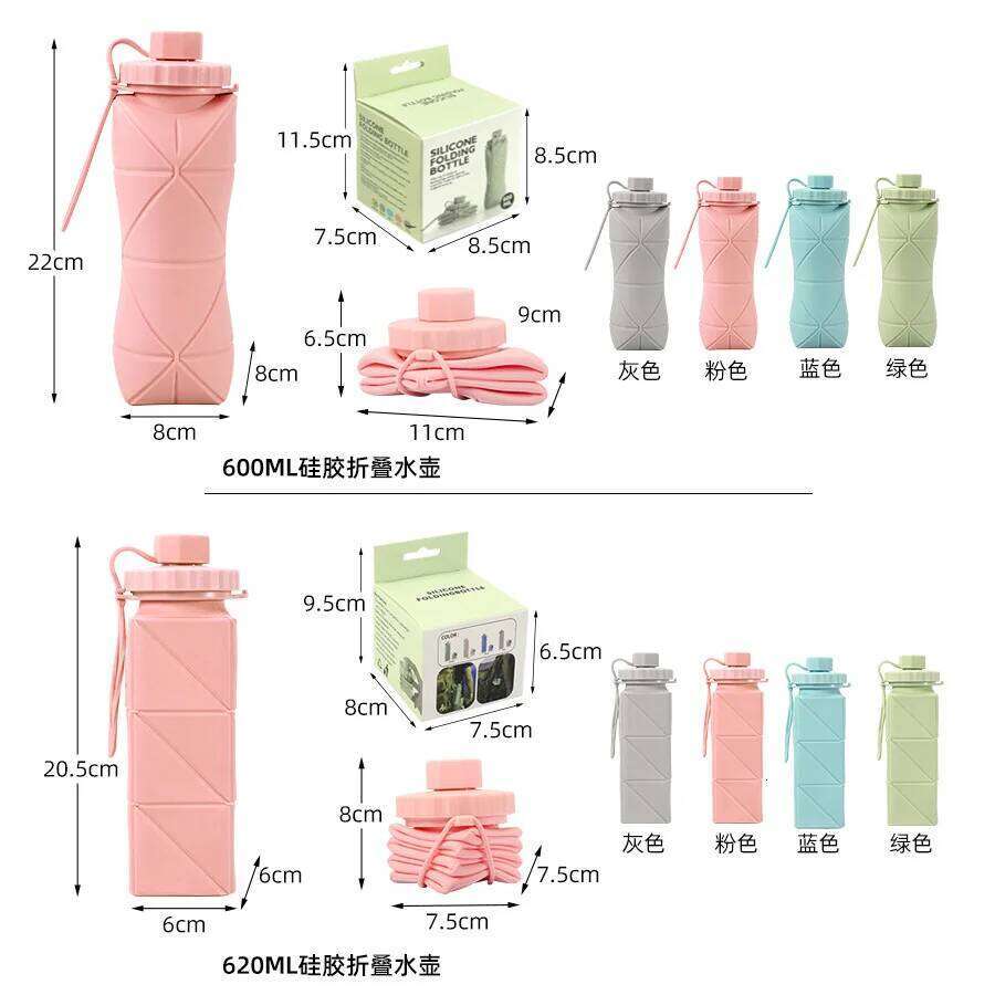 600ml 620ml Silicone Outdoor Travel Cycle Portable Expandable Large Capacity Fold Water Bottles 1s004 Z260313