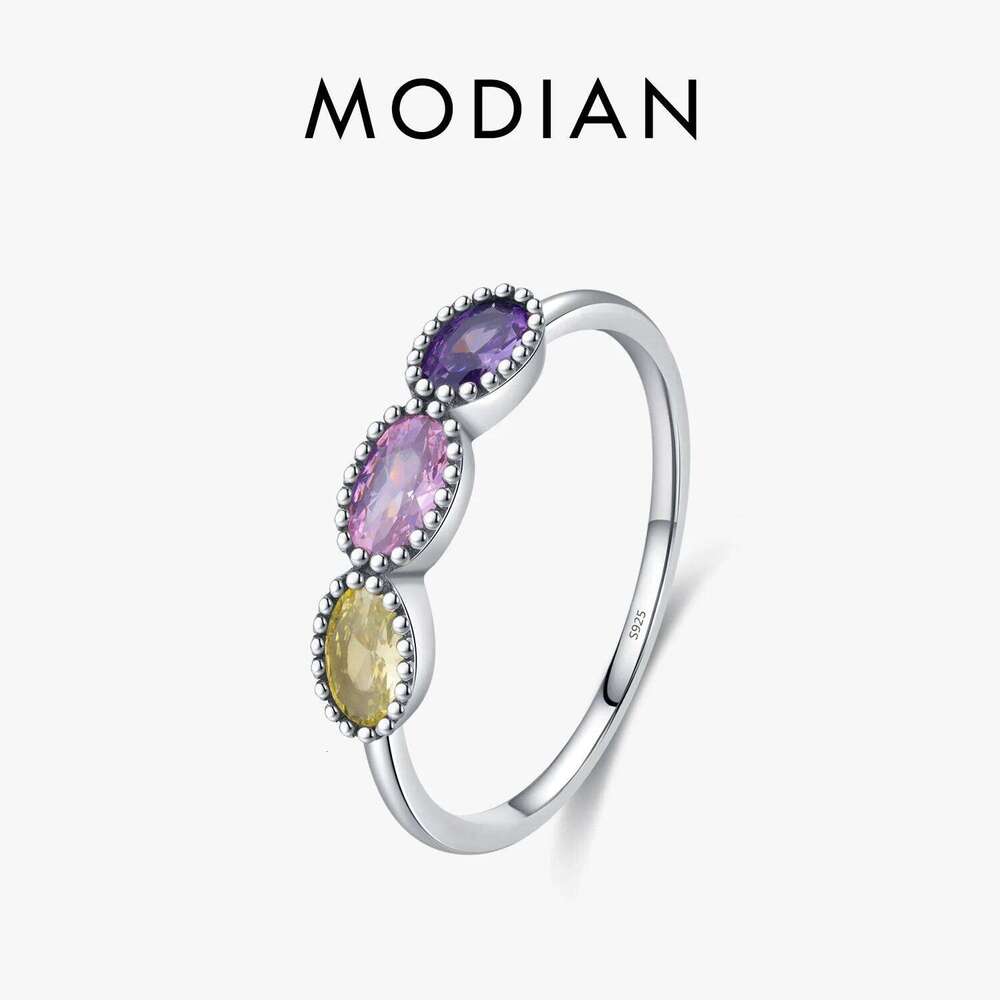 MODIAN 925 Sterling Silver Vintage Colorful Oval Ring Exquisite Zirconia Stackable Fine Jewelry For Women Birthday Gift H260312