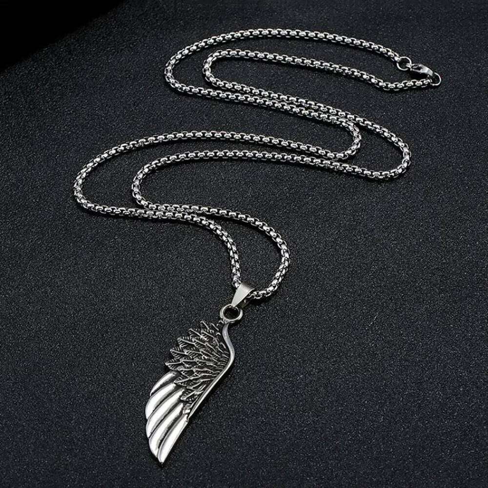 Retro Feather Wings Pendant Necklace For Men Women Hip Hop Style Silver Color Stainless Steel Neck Chain Fashion Jewelry Gifts H260312