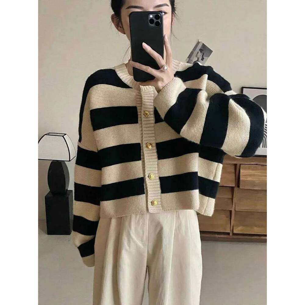 Cardigan Autumn/Winter Button Loose Sweater Jacket Women's High end Small Fragrant Striped Knitted Sweat Z260314