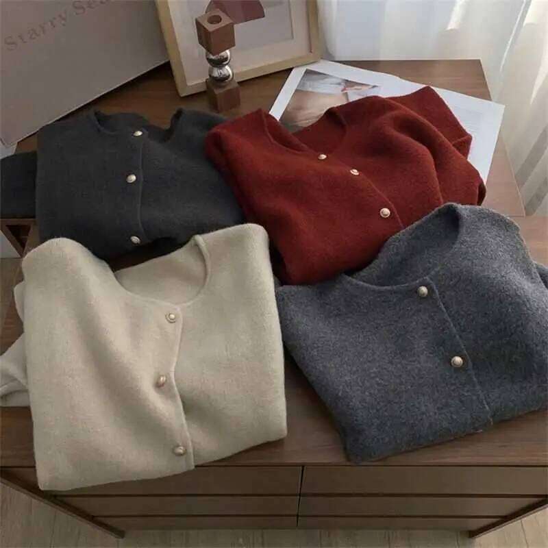 Autumn Women Cardigan Solid Casual Warm Outerwear Knitwear Tops Elegant Korean Single-breasted Ladies Sweater Clothing Z260313