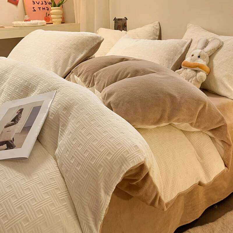 2025 new winter carved milk four-piece set thickened coral fleece quilt cover flannel bedding H260312 - view 5