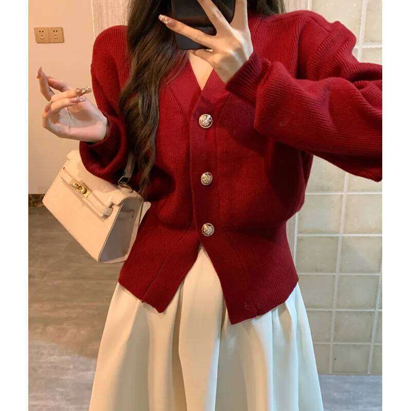Vintage Knitted Cardigan Women'S V Neck Single Breasted New Sweater Top Streetwear Jacket Coat Long Sleeve Casual Autumn Winter Z260313
