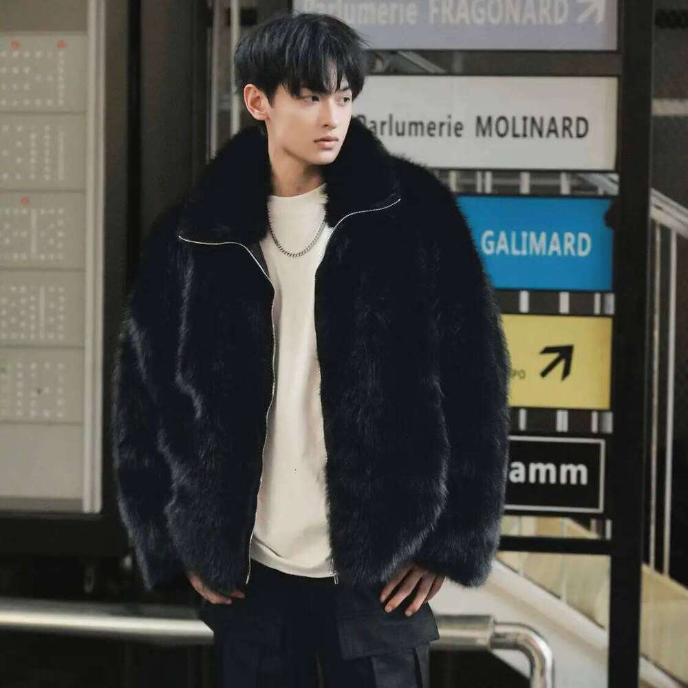 Men's Solid Color Turn-down Collar Long Sleeve Casual Trendy Loose Luxury Faux Fur Coats Winter New Fashion Male Clothes Tops Z260313