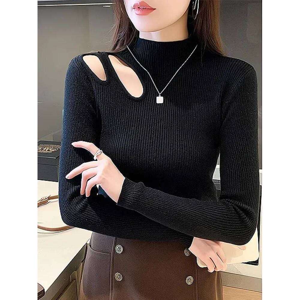 Women's Autumn Winter Jumper Knitted Sexy Hollow-out Turtleneck Women Sweaters Soft Warm Knitwears Female Pullovers Sweater Top Z260314